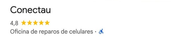 Perfil da Conectau no Google Maps: nome, nota 4,8 e a categoria Oficina de reparos de celulares