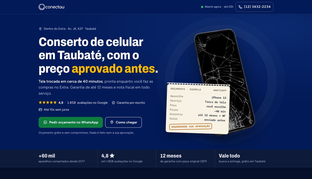 Site da Conectau no computador.