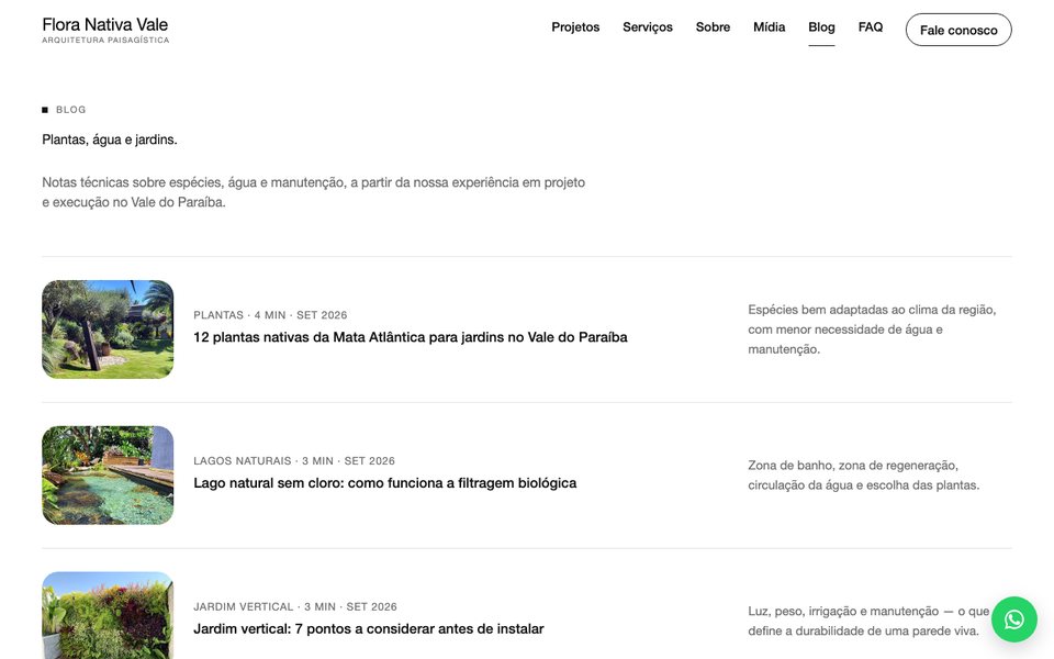 Blog da Flora Nativa Vale com artigos sobre plantas nativas, lago natural e jardim vertical